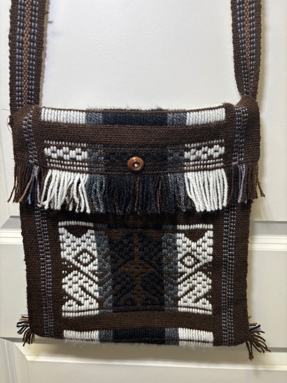 Handwoven Wool Crossbody Shoulder Bag Satchel Button Tote Purse Boho Fringe